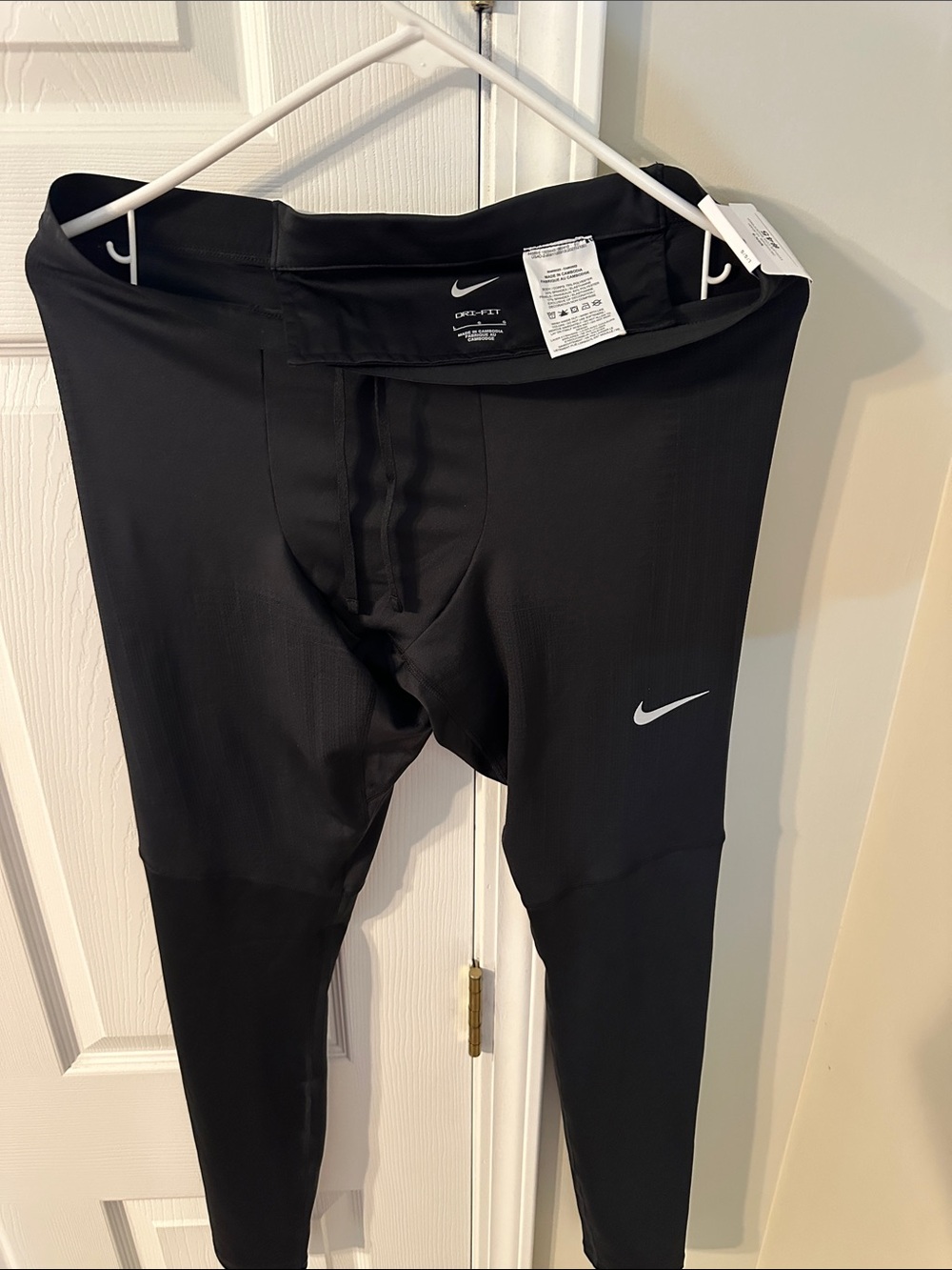 Nike Black Compression Running Training Tights with Silver Swoosh